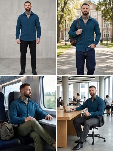 Image of GRECIILOOKS Casual Shirt for Men's | Full Sleeve Textured Shirts for Men | Regular Fit Wrinkle Free Premium Shirts for Man | Biker Streetwear Office Travel Dinner Style