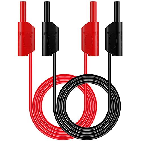 Greluma 2 pièces Cordons de test de fiche banane, câble d'extension de fil souple de fiche banane empilable entièrement isolé de sécurité de 4 mm pour...