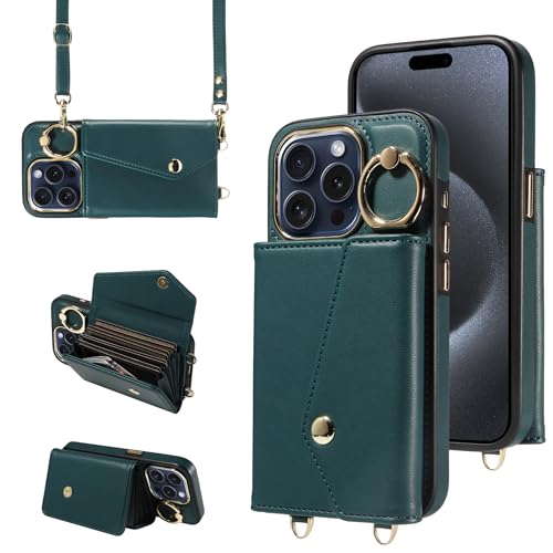 Étui portefeuille iPhone 15 Pro avec protection RFID et anneau rotatif à 360°