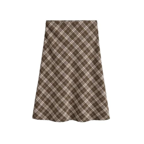 Women's Retro Low-Rise Plaid Slim Midi Skirt Khaki S
