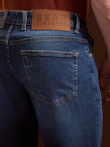 Image of Men's Mid Blue Solid Skinny Fit Denim Jeans