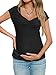 Tankaneo Womens V Neck Maternity Tops Cap Sleeve Fitted Breastfeeding T Shirts Summer Pleated Pregnancy Clothes Black