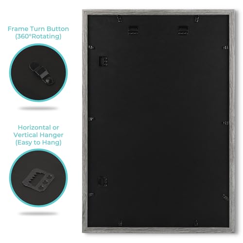 Image of Frametory, 16x24 Picture Frame with Mat for 12x18 Picture- - High Definition Glass Wide Molding - Preinstalled Wall Mounting Hardware (Gray, 6 Pack)