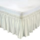 Wrap Around Elastic Bed Skirt Ivory for King Size Beds 9 Inches Drop Dust Ruffles,...
