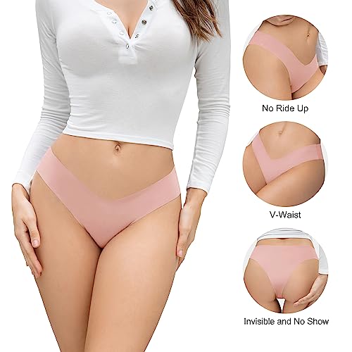 Image of DEANGELMON Women Seamless Bikini Cheeky Underwear Invisible No Show Panties V-Waist Hipster Ladies Soft Stretch Multi Pack