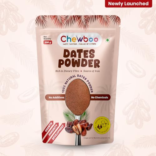 Image of Chewboo 100% Natural Dates Powder for Kids | Kharik /Khajur Powder | Source of Iron, High Fibre | Natural Sweetener | No Added Sugar, No Preservatives, No Chemicals | Healthy Substitute for Sugar, 300g