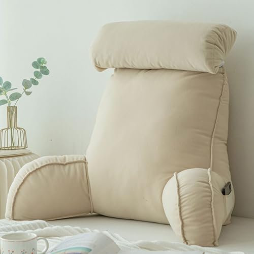 Cuscino da Lettura per Riposo a Letto,Cuscino di Supporto dello Schienale con Bracciolo,Cuscini Testata Letto,per Leggere/Rilassarsi/Guardare La TV,Champagne,75×40×50cm
