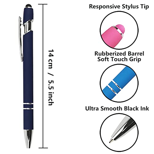 Oddmoal Ballpoint Pen With Stylus Tip, Soft Touch Click Metal Pen, 1.0Mm Medium Point, Black Ink, 12 Count(Dark Blue) #TOP1