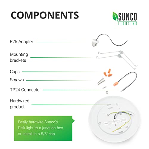 Sunco 4 Pack 5/6” Led Disk Lights Flush Mount Ceiling Light Fixture Recessed 5000K Daylight, 15W, 1050Lm, Dimmable Low Profile Surface Mount Etl & Energy Star Listed #TOP3