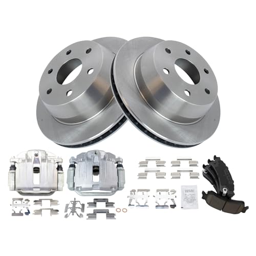 Image of TRQ Rear Brake Pad and Rotor Set Ceramic Rotors Calipers