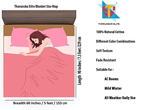 Image of THARUNSHA ELITE 100% Natural Pure Cotton All Weather Blanket /Solapur Bedsheet /Top Sheet /AC Comforter Elegant Design- Single Size 60 inches x 90 inches (Biscuit)