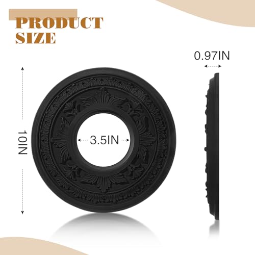 Image of BBTO 2 Pack Black Ceiling Medallion for Light Fixtures and Ceiling Fans Chandeliers 10 inch Od x 3.5 inch ID(Elegant)
