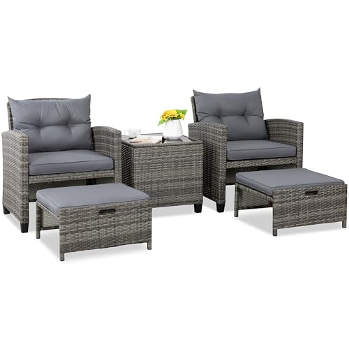 Shintenchi 5 Pieces Patio Furniture Set, Outdoor Wicker Patio Conversation Set with Ottoman, All...