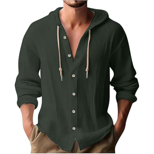 Generisch Men's Long-Sleeved Shirt, Linen Shirt, Men's Long Sleeve Lightweight Comfort Hoodie with Buttons, Casual Sports Shirts, Summer Fashion, Long Sleeve Shirt, Regular Fit, Casual Shirt, Airy
