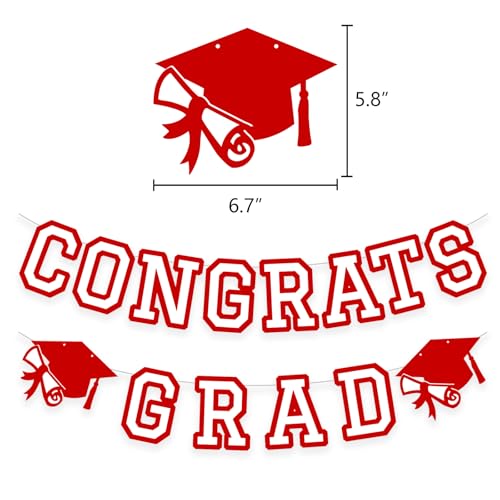 Image of Congrats Grad Banner Graduation Party Banner Decoration Hanging Garland High School College Backdrop Supplies Red White
