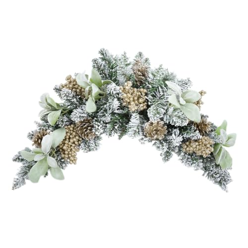SHACOS 30" Flocked Christmas Swag Snow Pine Door Swags Gold Berries Faux Pine Cone Lambs Ear Leaves Frosted Spruce Decorative Xmas Swag for Door Window Wall Mantle Stairs Indoor Outdoor Holiday Decor