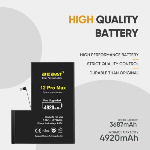 Image of Replacement for iPhone 12 Pro Max Battery, 4920mAh High Capacity Li-ion Polymer Replacement Battery for Model A2410 A2411 A2412 A2342 with Professional Repair Tool Kits