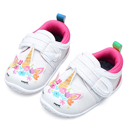 JIASUQI Breathable Fashion Sneakers Athletic Running Walking Shoes for Baby Girls Boys White Horse 18-24 Months Infant