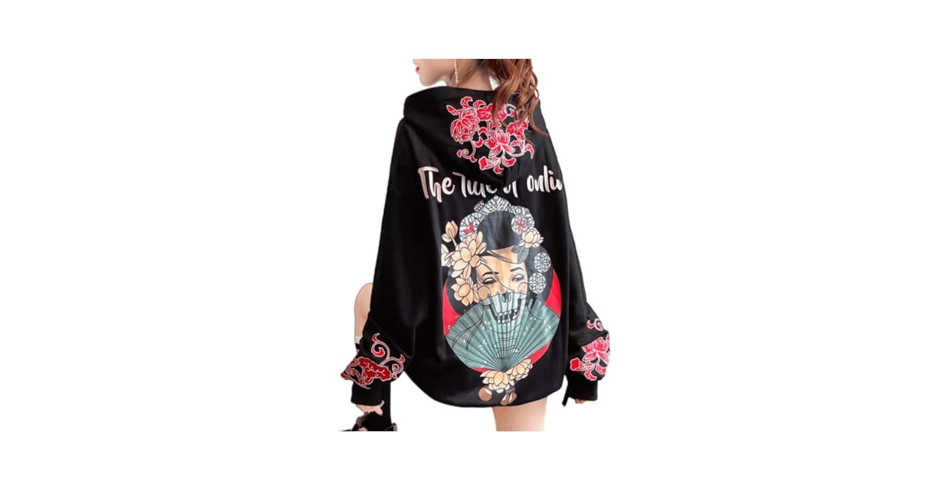 Moleobea Women Y2K Gothic Anime Geisha Skull Hoodie Japanese