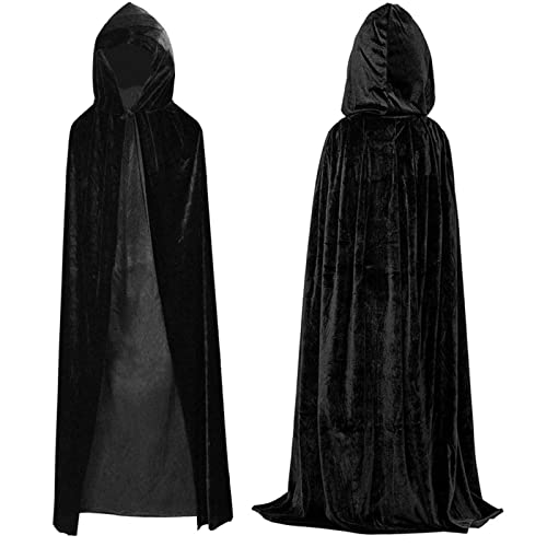 LIDEYE Larga Capa Negra con Capucha Medieval Vampiro Traje de Bruja Mujer Halloween Disfraz Carnaval Navidad Adulto Reversible Negro Vampiro Capa para Halloween Disfraces Cosplay(140cm) Cover