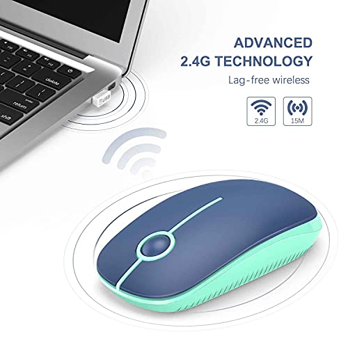 Image of VssoPlor Wireless Mouse, 2.4G Slim Portable Computer Laptop Mouse with Nano Receiver Quiet Silent Optical Mice for Notebook, PC, Laptop, Computer-Blue and Green