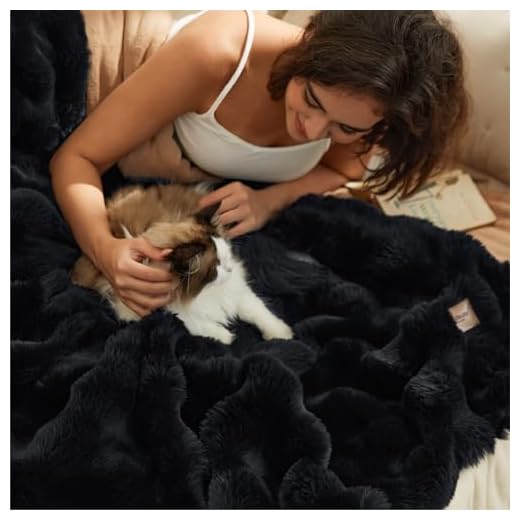 Comfortable Fuzzy Black Throw Blanket