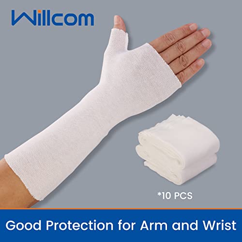 Willcom Wrist Brace With Thumb Spica Liner (Pack Of 10), Comfort Thin Hand Care Sock For Splint Support, Cotton Stockinette Tubular Bandage Protection Sleeve, Cast Cover For Arm Skin Pre-Wrap (M) #TOP6