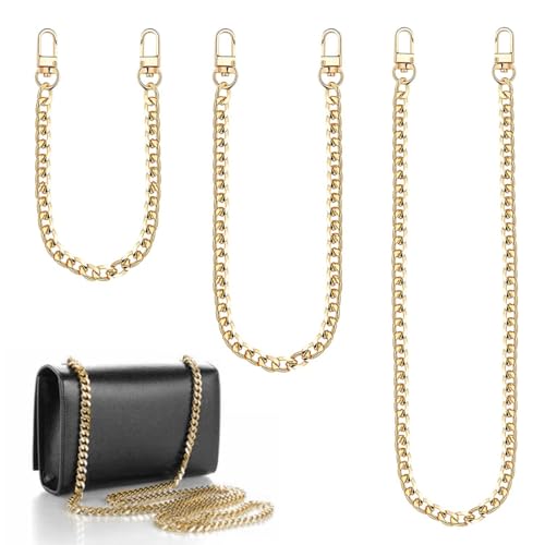 JYNVO Juego de 3 cadenas para bolso bandolera, de metal para monedero, para bandolera, correa de repuesto, para billetera con hebillas - 40/60/120 cm, color oro