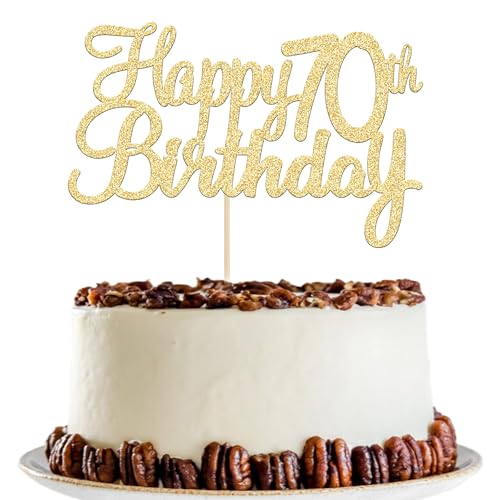 Gyufise 1 Pack Gold Happy 70th Birthday Cake Topper Glitter Happy 70 Cupcake Topper Cheers to 70 Fabulous Cake Decoration for 70th Birthday Party Decoration Supplies