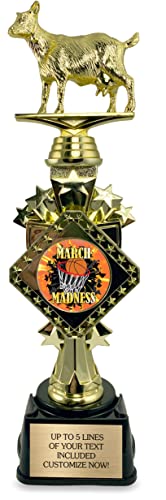 2025 March Goat Trophy for Madness Winner 12” Tall - Customized Basketball Bracket Award for Tournament - Personalized Engraving with Gold Plate - Customize Now!