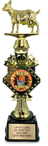 March Goat Trophy for Madness Winner 13â€ Tall - Customized Basketball Bracket Award for Tournament - Personalized Engraving with Gold Plate - Customize Now!