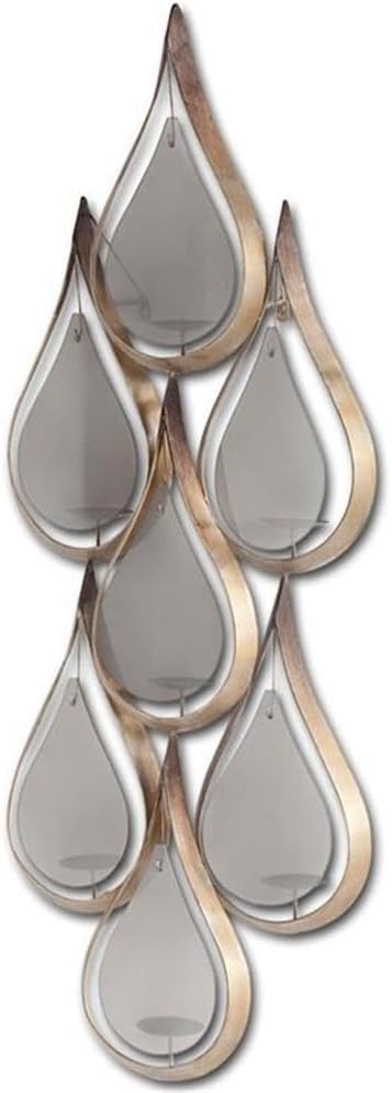 Pemberly Row Contemporary Wall Sconce, Gold Metal with Gray Frosted Glass, Holds 7 Candles Up to 3"x8", Clean-Lined Design, 20.1" Lx6.0 Wx52.0 H, Modern Decorative Wall Accent