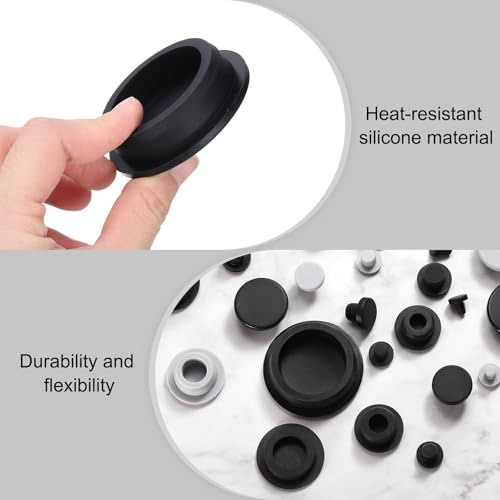 Image of uxcell 10 Pcs Hole Plugs, Heat Resistant Silicone Flush Type Fastener Hole Cover Plug for 51.3mm(2-1 /64 Inch) Hole, Round Snap Locking Tubing Plug Hole for Furniture Cabinet, Black