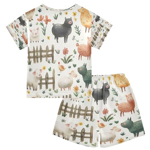 Pajama Sets Short Sleeve Farm Animals Pattern Print Soft Cotton Summer Sleepwear 2 Piece PJS Size 5-14T2