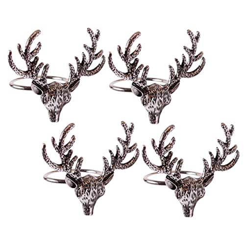 KITANDOVE 4 Servilleteros De Metal con Forma De Cabeza De Ciervo, Hebillas Navideñas, Portaservilletas, Alce Y Decoraciones para Servilletas.