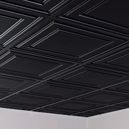 Ceilume Ceiling Tile; 2x2 Ceiling Tiles - Stratford Ultra-Thin Feather-Light - Use in 1\" T-Bar Suspended Ceiling Grid - Drop Ceiling Tiles (Black) - Thumbnail 5
