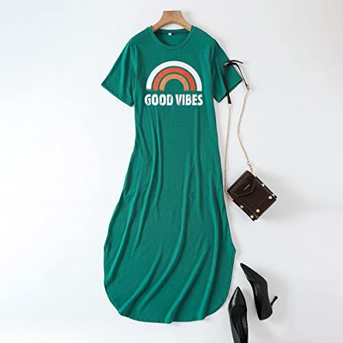 Image of Good Vibes Rainbow Graphic Dress Womens Sleeveless Pocket Maxi Dress Hawaiian Beach Tank Dress