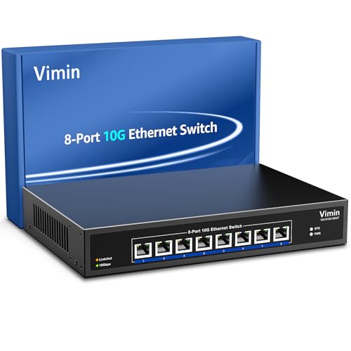 8 Port 10G Ethernet Switch, 10Gbe-RJ45 Port Network Switch Unmanaged Support 100M/1000M/2.5G/5G/10G, Auto-Negotiation, for 10G NAS, PC, NIC, Plug & Play, 160Gbps Switching Capacity, Desktop/Rack Mount