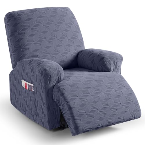 TAOCOCO Recliner Cover 3 Pieces Recliner Chair Covers, Stretch Jacquard Reclining Chair Cover, Furniture Protector Sofa Slipcovers Couch Covers with Elastic Bottom for Kids, Pets (Grey)