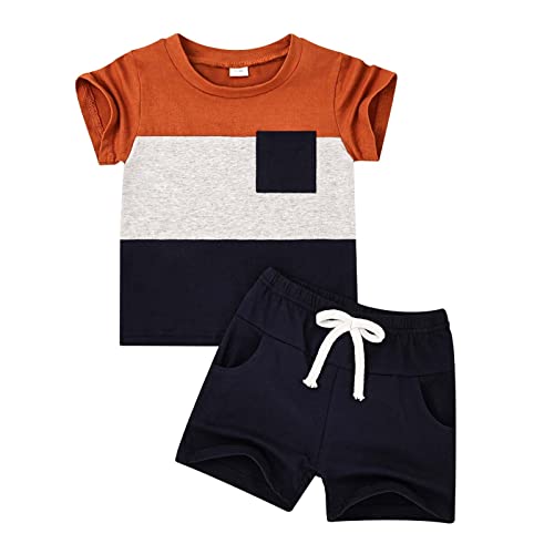 Image of DOMOABEI Baby Boy Clothes Toddler Boy Summer Outfits Short Sleeve Patchwork T-Shirt Pocket Pant Boy Clothes Set 12 Months-4T