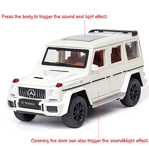 Ilooboo Alloy Collectible White Benz G63 Amg Toy Vehicle Pull Back Die-Cast Car Model With Lights And Sound #TOP3