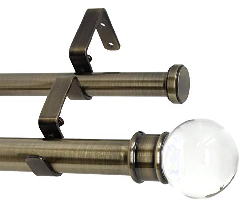 Urbanest Crystal Ball Flat Button 1" 3/4" Double Drapery Curtain Window Rod Set - 48" To 84", Antique Brass #TOP11