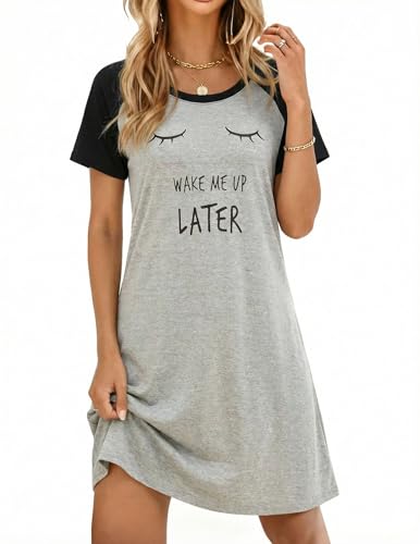 Image of Ekouaer Womens Nightgown Short Sleeve Night Dress Printed Sleepwear Soft Sleep Shirt S-3XL
