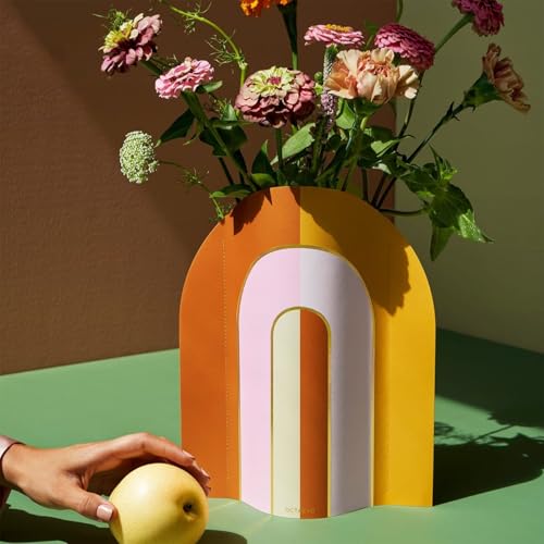 OCTAEVO Paper Vase Exclusive Collaboration | Handmade Water-Resistant Decorative Vase | Artistic Foil-Stamped Design | Eco-Friendly & Stylish | Made in Spain (Riviera Arch)