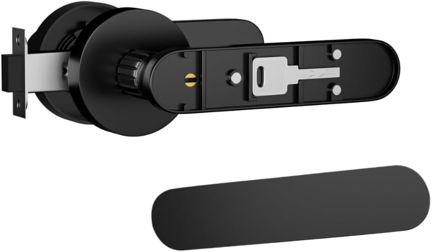 Magnetic Door Handle Lever, Child Proof with Hidden Key, 3-in-1 Entry/Privacy/Passage, Twist Lock, Matte Black Zinc Alloy, Heavy Duty, Reversible for Left/Right Interior Doors