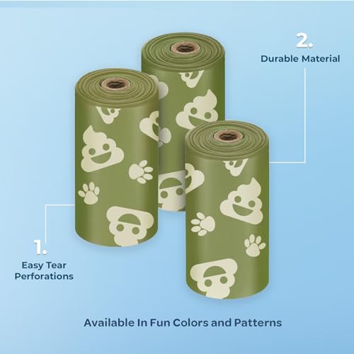 Image of Best Pet Supplies Dog Poop Bags for Waste Refuse Cleanup, Doggy Roll Replacements for Outdoor Puppy Walking and Travel, Leak Proof and Tear Resistant, Thick Plastic - Green with Poop Emoji, 150 Bags