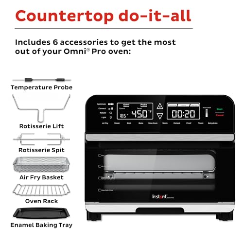 Instant Pot Omni Pro 19QT/18L Toaster Oven Air Fryer, 14-in-1, Crisp, Broil, Bake, Roast, Rotisserie, Toast, Slow Cook, Proof, Split Cook, Temp Probe, Convection, from the Makers of Instant Pot, Black
