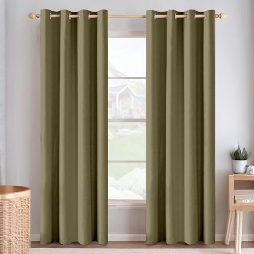 Image of Cortina 80-90% Blackout Solid Door Curtains 9 Feet Set of 2 - Thermal Insulated | Curtain for Living Room | Drapes for Bedroom | (9 Feet, Olive)