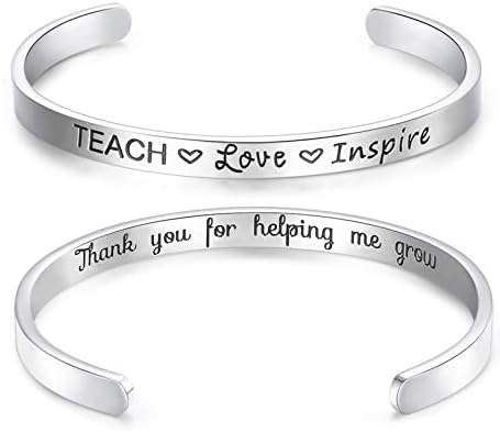 CERSLIMO Teacher Thank You Gifts for Women Bracelets- Teach Love Inspire Cuff Bangle Graduation Appreciation End of Year Christmas Gifts, Retirement Gifts for Teacher