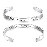 CERSLIMO Teacher Thank You Gifts for Women Bracelets- Teach Love Inspire Cuff Bangle Graduation Appr